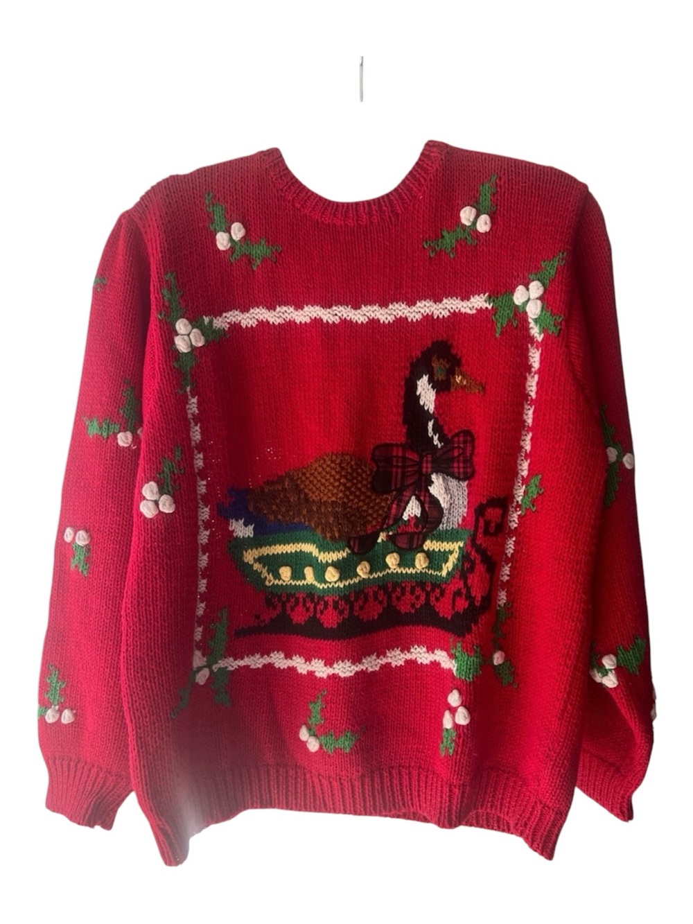 Vintage Eagle's Eye Sweater Women’s Hand Knit Christmas Goose Holiday M EUC